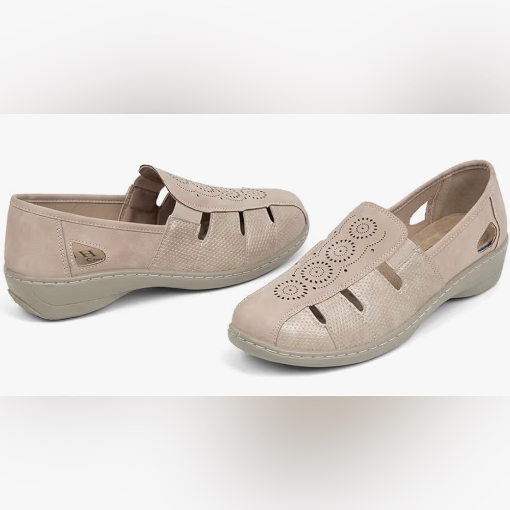 VJH Confort Beige Perforated Slip-On Loafers for Women